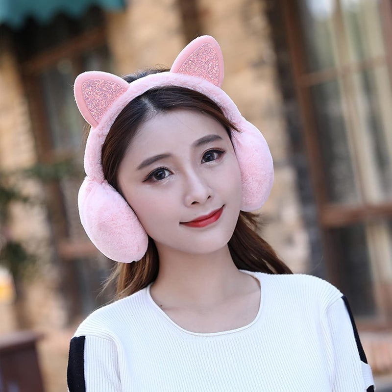 CHUANGLI Winter Warm Cat Ear Muffs for Women Girls Cute Catear Earmuff Ladies Headband Faux Fur Earmuffs Plush Ear Warmers - Image 3